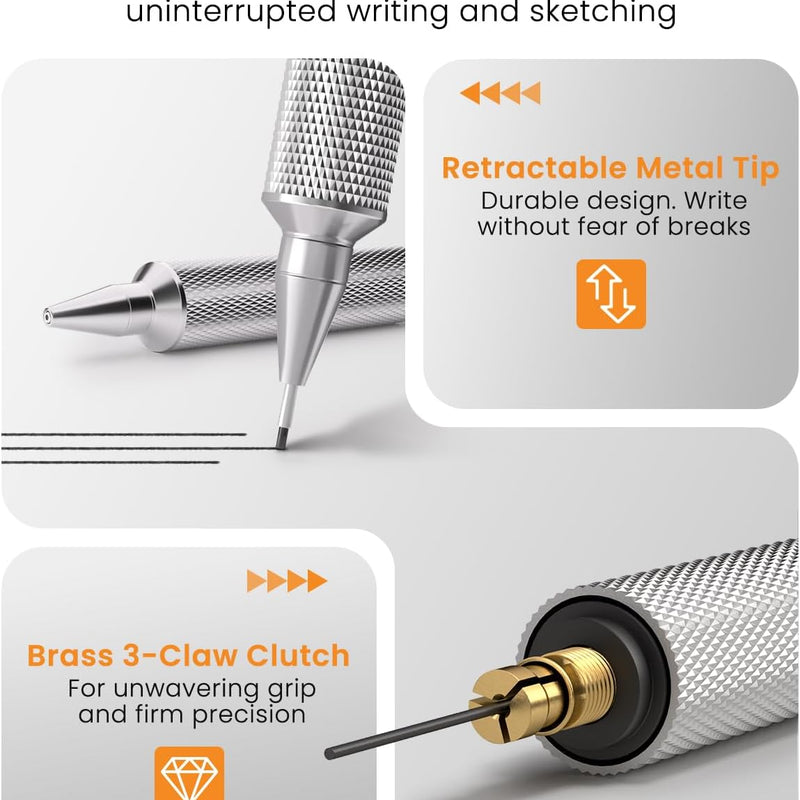 STAGEEK 0.5mm Mechanical Pencil, Metal Art & Drafting Pencil with Eraser and 60 HB Lead Refills, Professional Drawing Pencil for Artists, Students, School, Office, Writing, Sketching, Drafting(Black)