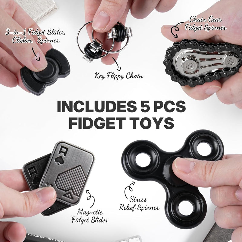 5 Pcs Fidget Toys Adults Metal Fidgets Toy Set Magnetic Spinners Figette Toys for Stress & Anxiety Relief, Office Desk Sensory Toys for Autism ADHD Cool Gadgets Gift for Teen Men Women