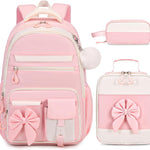 DIGOBAY Backpack for Girls, 3PCS Girls Backpack for School with Lunch Bag Pencil Case, Cute Kids Teens Bookbag for Kindergarten Elementary Preschool Middle School (Pink)