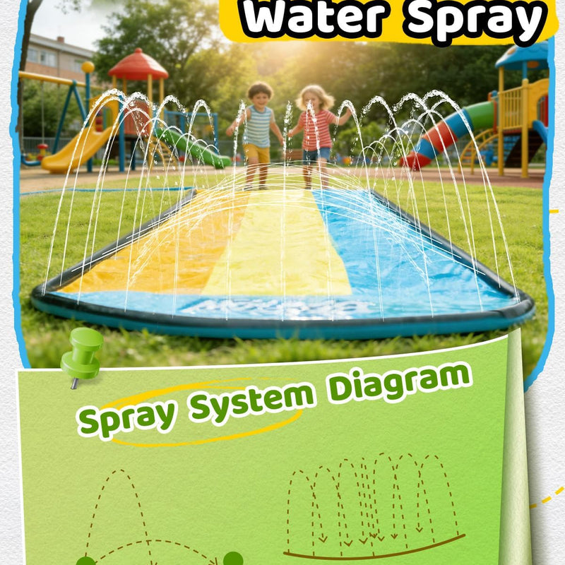 Slip and Water Slip,Water Slide for Kids Backyard 22ft*3 Lane Color-Block,Surrounding Sprinkler Summer Toys for Kids Outdoor with 3 Bodyboards
