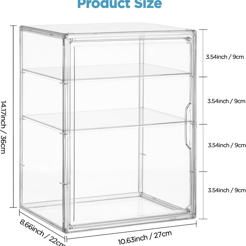 HBlife Baby Bottle Storage Organizer for Countertop Cabinet, 3 Tiers Adjustable Clear Acrylic Bottles Storage Station Case Box Container with 2 Removable Dividers and Magnetic Door, Large