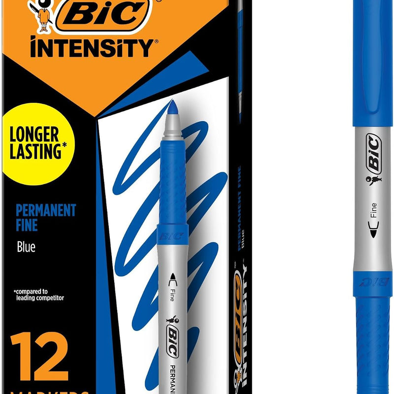 BIC Intensity Retractable Permanent Markers, Fine Bullet Tip, Black, 12-Count Pack, Permanent Markers for Teachers and Office Supplies