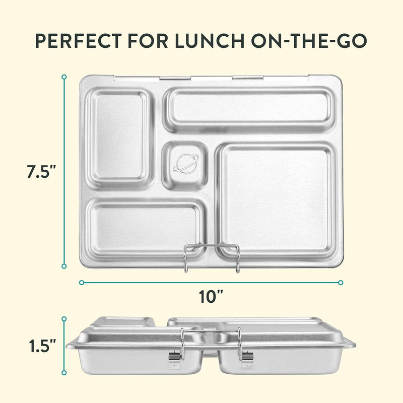 PlanetBox Rover Lunchbox Replacement - Brushed Stainless Steel Bento Box for Kids and Adults, Recycled Sustainable Lunch Box with Multi-Compartment Design
