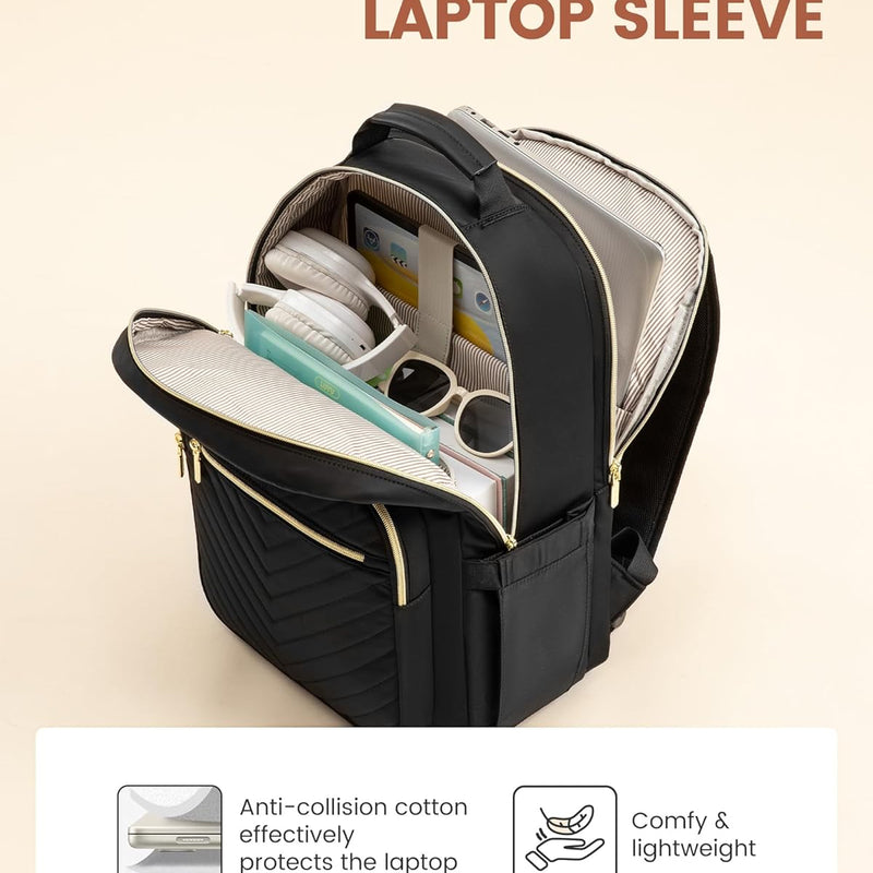 LOVEVOOK Laptop Backpack for Women with Giant Tumbler Holder 15.6 inch,Designer Travel Backpack Laptop Bag College Backpack,Quilted Work Nurse Teacher Backpack Purse Computer Bag Casual Daypack, Black