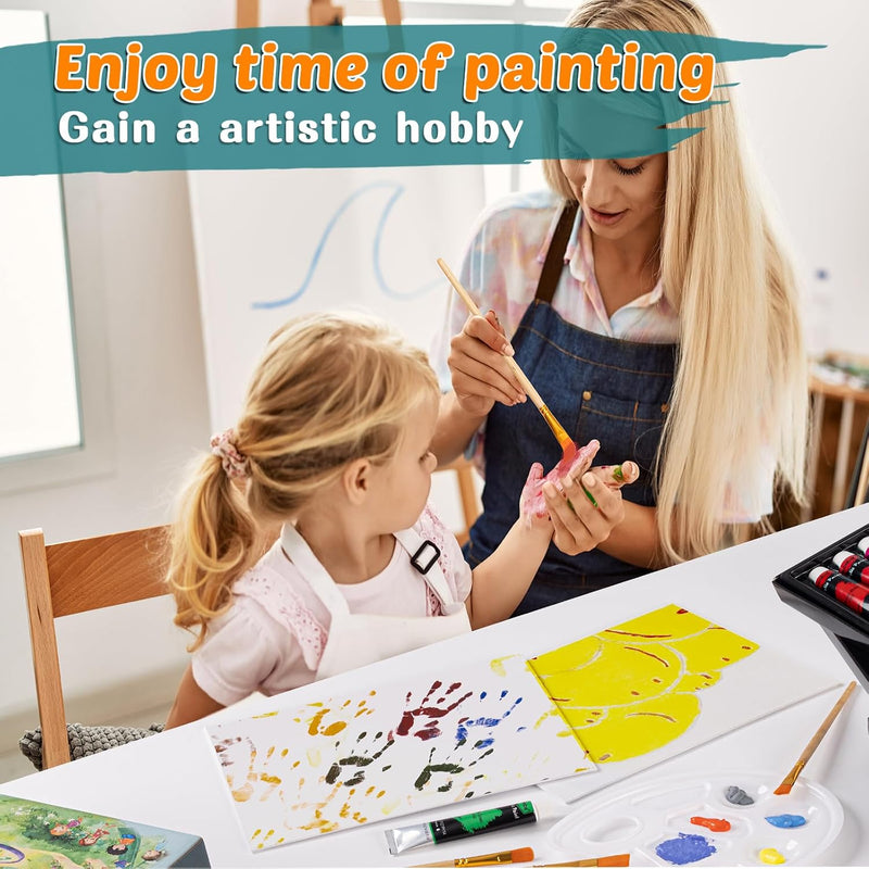 koseibal Acrylic Paint Set for Kids & Adults, Art Supplies Kit with Canvas | Acrylic Painting Supplies Kit Features 18 Vibrant Colors, 5 Canvas panels, 8 Art brushes, Drawing Pad