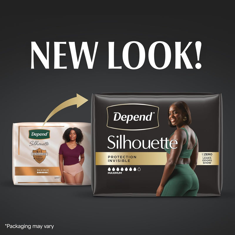 Depend Silhouette Adult Diapers, Incontinence & Postpartum Bladder Leak Underwear for Women, Maximum Absorbency, Large, Pink, 52 Count (2 Packs of 26), Packaging May Vary
