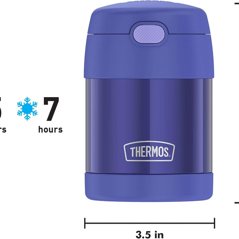 THERMOS FUNTAINER Insulated Food Jar, 10 Ounce, Kid Friendly Food Jar with Foldable Spoon, Purple