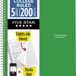 Five Star Spiral Notebook + Study App, 5 Subject, College Ruled Paper, 8-1/2" x 11", 200 Sheets, Fights Ink Bleed, Water Resistant Cover, Pacific Blue (73635)