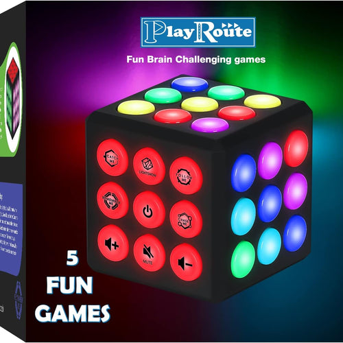 PlayRoute Light-Up Memory & Brain Games Cube - Fun Gift Ideas for Ages 6-12+ Years