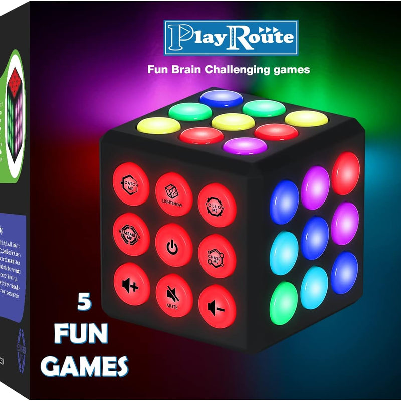 PlayRoute Light-Up Memory & Brain Games Cube - Fun Gift Ideas for Ages 6-12+ Years