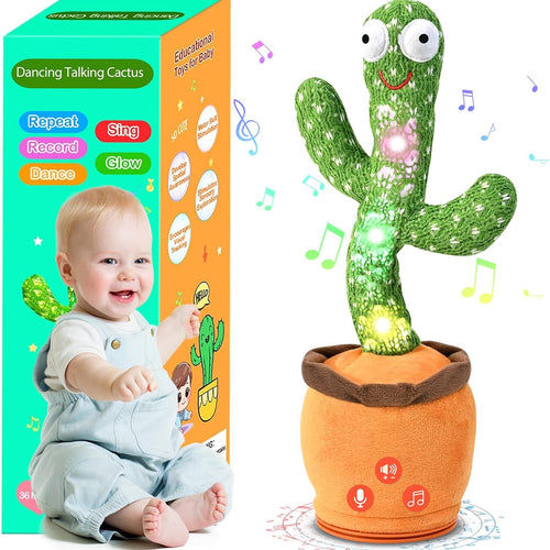 Adjustable Volume Dancing Talking Cactus Baby Toy for 0-6 Months, 4-Level Volume Control, 120 English Songs