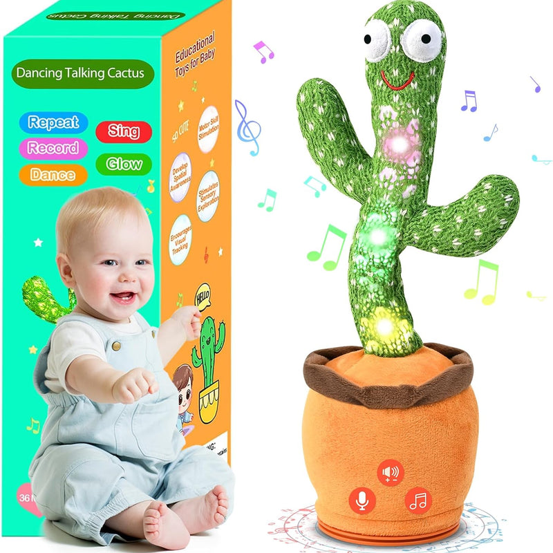 Adjustable Volume Dancing Talking Cactus Baby Toy for 0-6 Months, 4-Level Volume Control, 120 English Songs