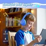 Kids Bluetooth Headphones with 85H Playtime, LED Lights, and 85/94dB Volume Limit, Blue