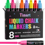 Timart Extra Fine Tip Chalk Markers (8 Pack 1mm Point), Liquid Chalk Pens - Dry Erase Marker Pens for Blackboard, Chalkboards, Windows, Glass, Bistro, Cars, Signs, Chalkboard Labels Included