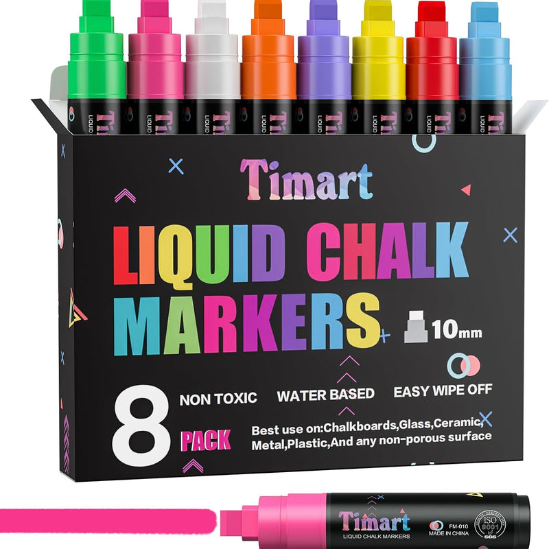 Timart Extra Fine Tip Chalk Markers (8 Pack 1mm Point), Liquid Chalk Pens - Dry Erase Marker Pens for Blackboard, Chalkboards, Windows, Glass, Bistro, Cars, Signs, Chalkboard Labels Included