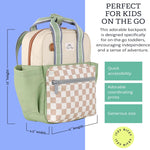 Itzy Ritzy Toddler Backpack, Daycare Bag w/Spacious Interior, Checkerboard | Adjustable Straps, Wipeable Lining, 2 Side Pockets, Front Zipper, & Name Label - Keeps Essentials Organized for Daily Travel