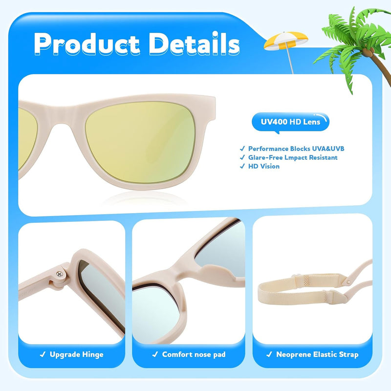 Baby Infant & Toddler Sunglasses with Strap, Boys & Girls 0-24Months, UV400 | Flexible TPEE Rubber Frame, Comfortable Fit, Outdoor Travel Ready