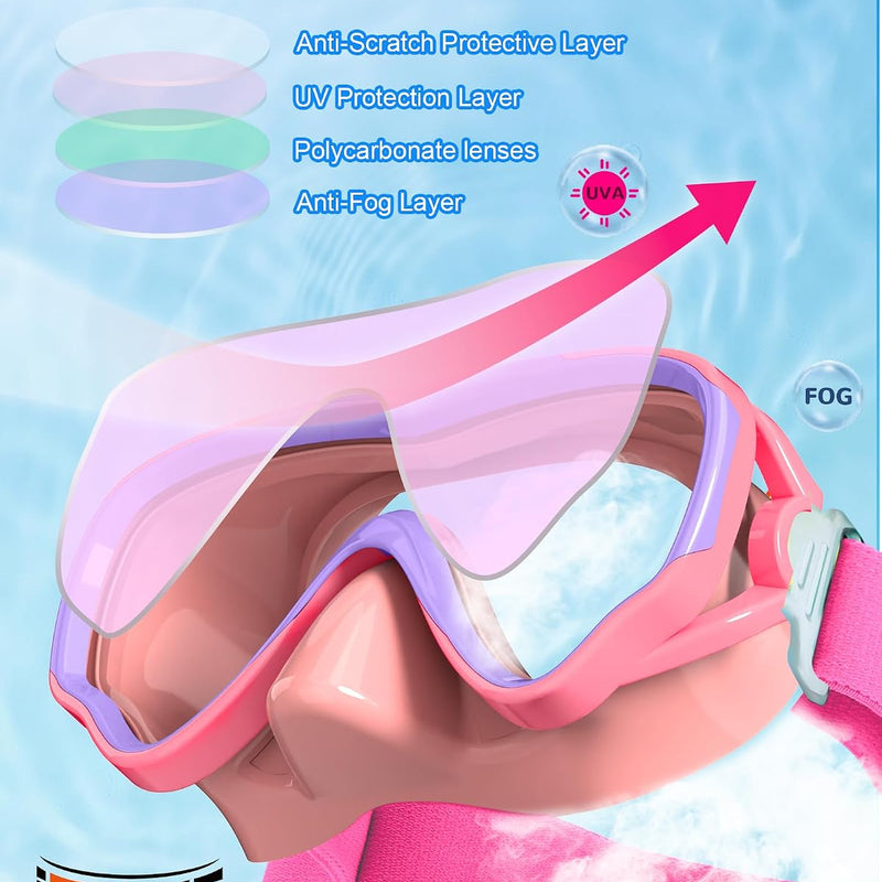 Kids Swim Goggles with Fabric Strap for Kids 3-15, Leak Proof Swimming Goggles Nose Cover 180° Clear View