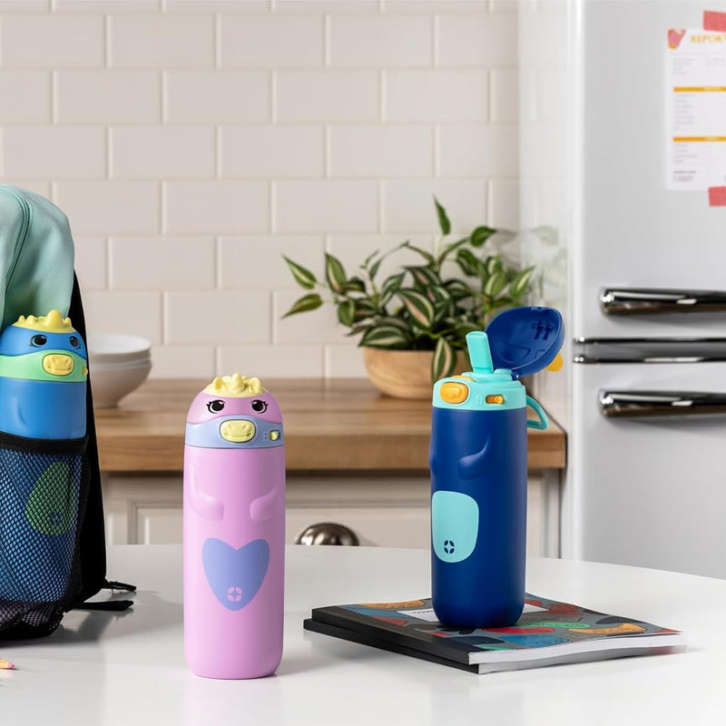Ello Ellies 12oz Stainless Steel Leakproof Kids Water Bottle, Cat | Insulated kids water bottle with straw, leakproof locking lid, carry handle, and stainless steel fun animal design for school