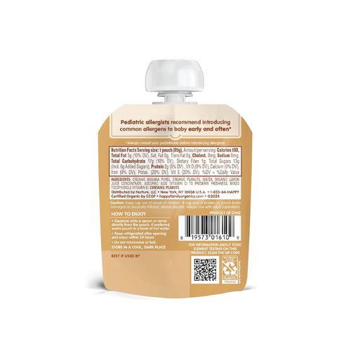 Happy Baby Organics Nutty Blends Stage 2, Bananas & Peanut Butter Organic Baby Food, Pack of 12 (3 oz each)