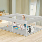 Hiaksedt Baby Playpen 50x50 Inch, Play Pens for Babies and Toddlers | Baby Fence for Indoor & Outdoor, Sturdy Safety Play Yard with Soft Breathable Mesh, Anti-Fall, Grey