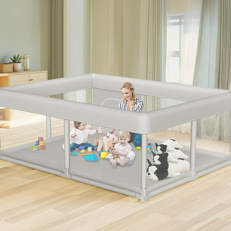 Hiaksedt Baby Playpen 50x50 Inch, Play Pens for Babies and Toddlers | Baby Fence for Indoor & Outdoor, Sturdy Safety Play Yard with Soft Breathable Mesh, Anti-Fall, Grey