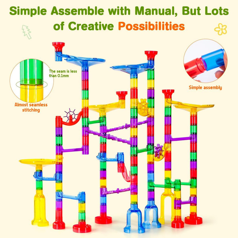 Meland Marble Run - 132Pcs Building Toy for Kids with Glow-in-the-Dark Marbles and STEM Learning, Ages 3-9+