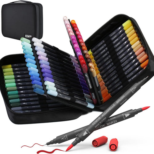 KEMYR Markers for Adult Coloring Books: 80 Color Dual Tip Fine & Brush Pens Water-Based Coloring Marker for Adults Drawing Sketching Bullet Journal Writing Lettering No bleeding