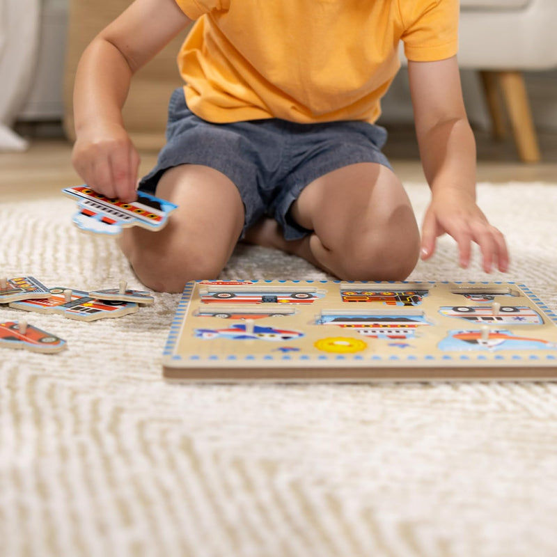 Melissa & Doug Wooden 8-Piece Vehicle Sound Puzzle for Toddlers and Kids Ages 2+