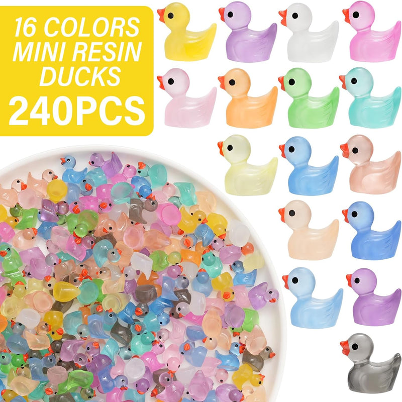 CRTWDMAN 240Pcs Luminous Mini Resin Ducks,Tiny Duck Glow in The Dark,Little Ducks,Small Ducks to Hide,Miniature Figures for Party Favor