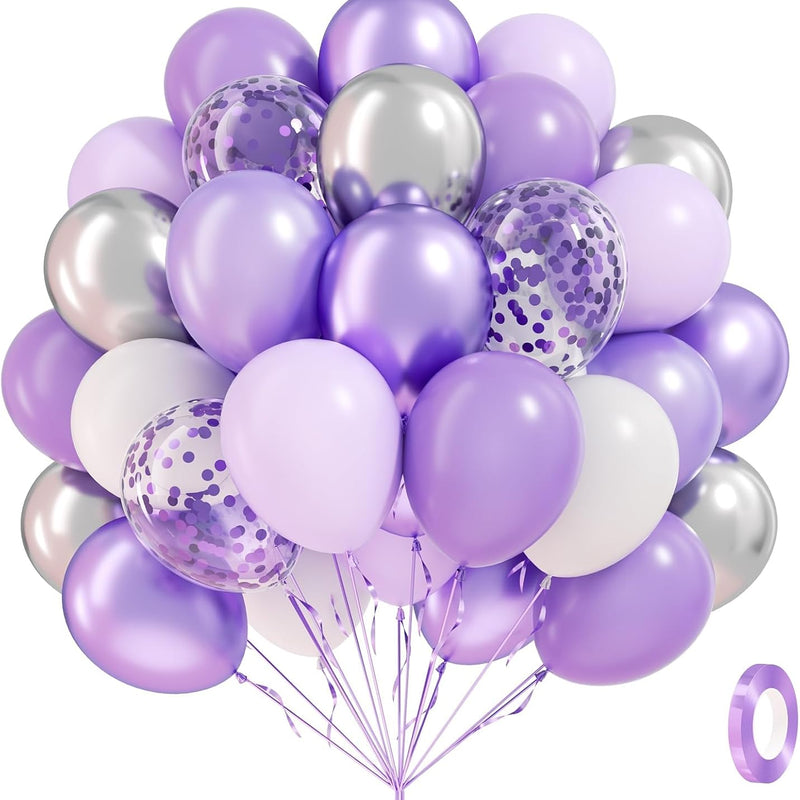 BAUANOOY 60pcs 12 inch Frozen Balloons Purple Blue Snowflake Confetti Party Supplies