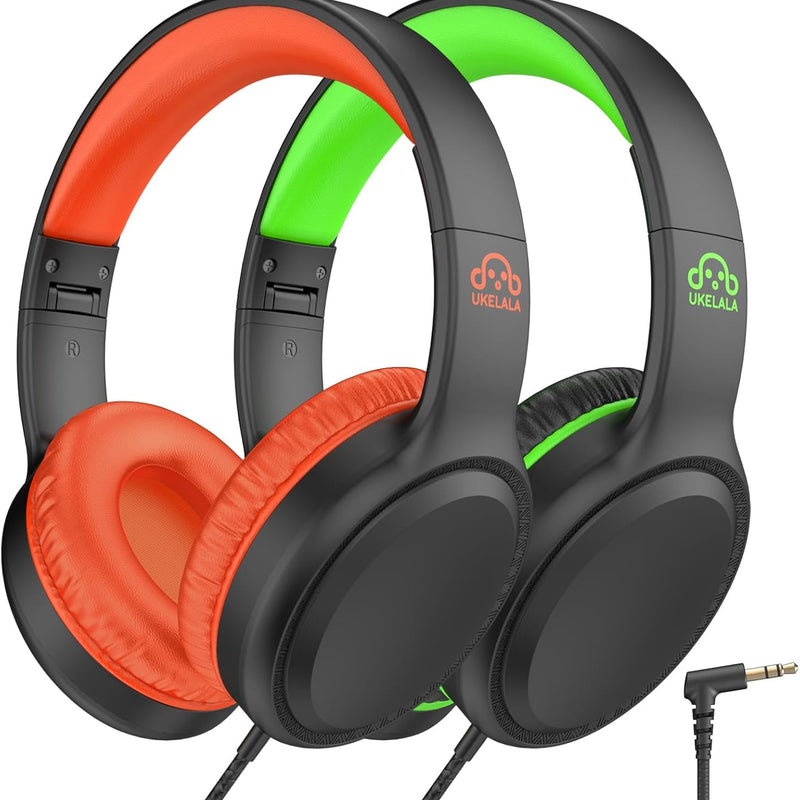 UKELALA Green Wired Headphones for Youth - Portable On Ear Headphones for School Airplane Travel