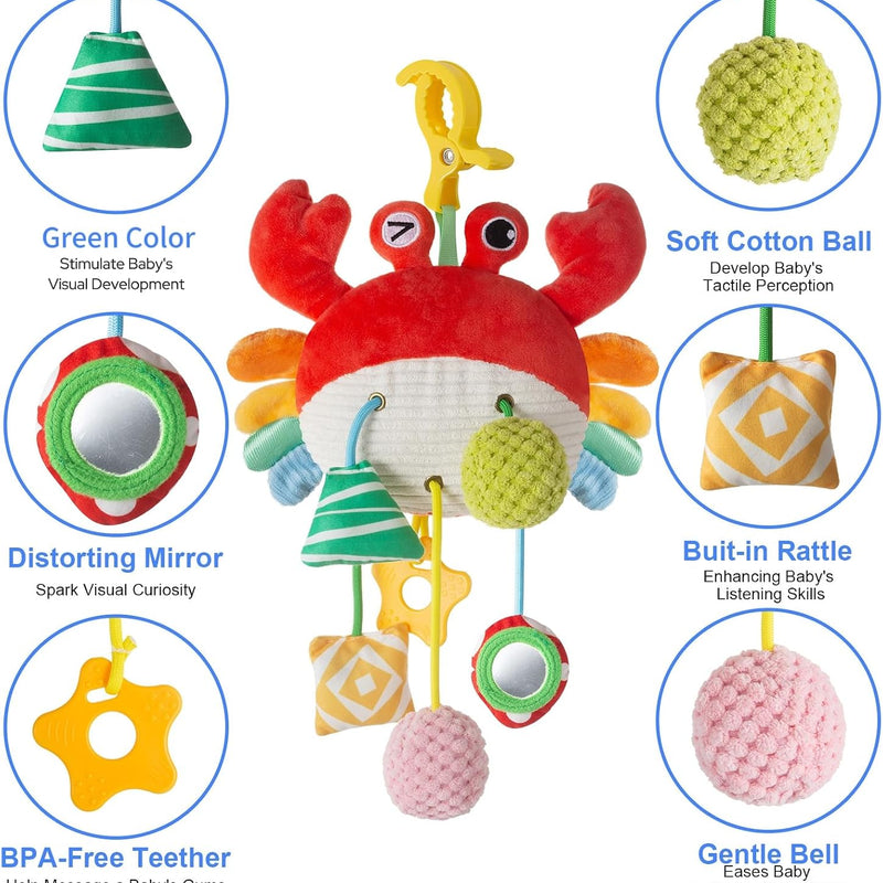 Car Seat Toy, Stroller Toy with a Convenient Clip | Carseat Toys Hanging Baby Accessories,Built-In Bell, Rattle,Mirror for infant,Babies Gift 0-3-6-12 months Boy Girl