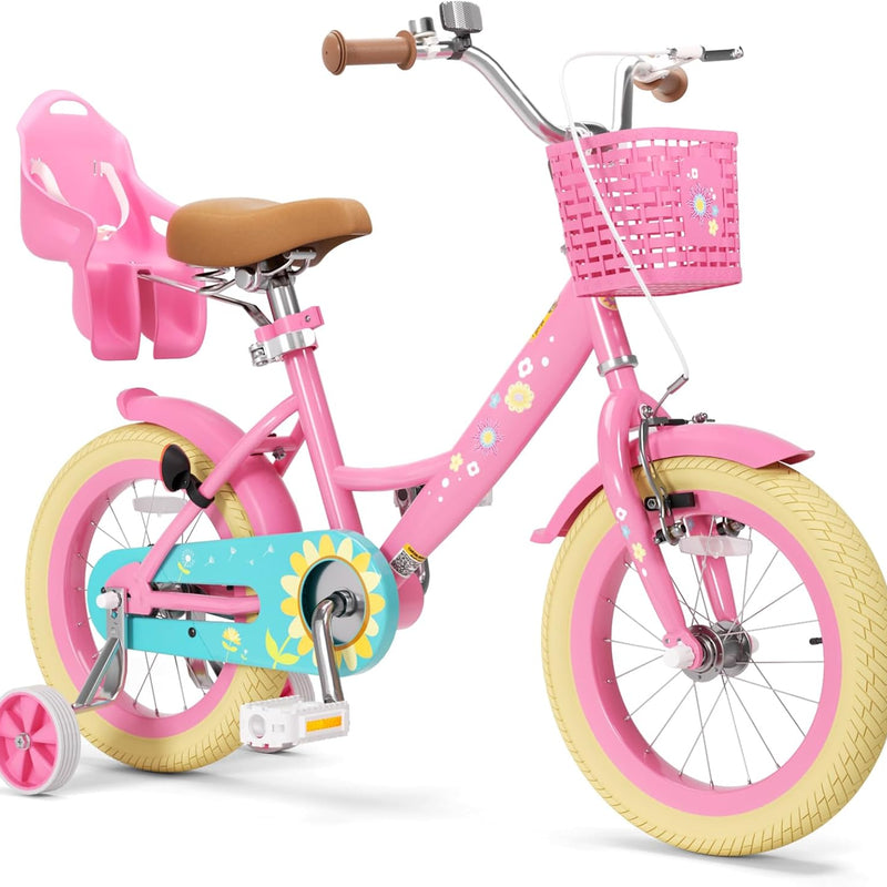 XJD Girls 12-16 Inch Kids Bike with Training Wheels, Streamers, and Adjustable Seat