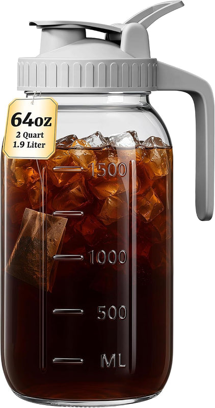 32 oz Breast Milk Pitcher, Glass Mason Jar Pitcher with Lid | Airtight, Leak Proof, Wide Mouth, Pour Spout Lid, Thick Glass, Fridge Safe, Ergonomic Handle, Easy to Clean
