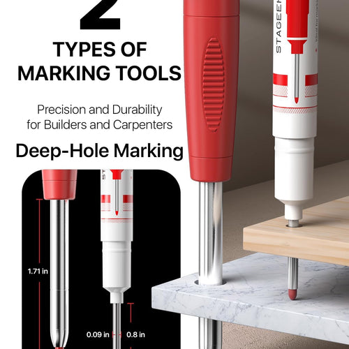 STAGEEK 2.8mm Carpenter Pencils with Sharpener, 2-Pack, Storage Case | 26 Refills, Deep Hole Long Nib Marker, Waterproof Heavy Duty Woodworking Tools for Architect Construction Electricians