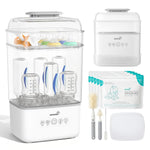 Grownsy Space Saving Baby Bottle Sterilizer and Dryer with Travel Set | Holds 6 to 8 Bottles & Pump Parts, Nesting Design, Fast Sanitization & Drying, Auto Sterile Storage for All Feed Stages