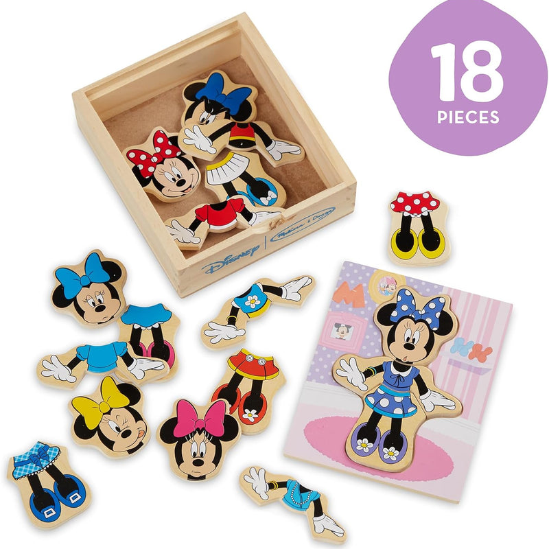 Disney Minnie Mouse Mix-and-Match Dress-Up Puzzle - 18 Piece Wooden Educational Toy for Toddlers Ages 3+ with Storage Case