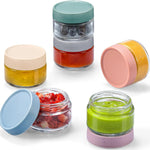 NETANY 6 Pack 4 oz Glass Baby jars with Airtight Lids, Glass Baby Food Storage Containers,Overnight Oats Containers with Lids | Microwave, Dishwasher & Freezer Safe | Includes 10 Labels