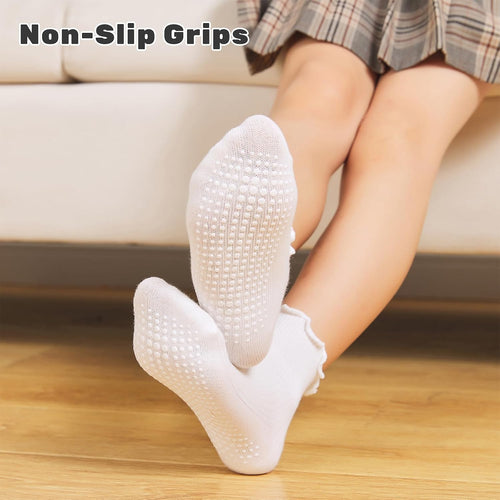 ANYANIME Toddler Socks Ruffle for Girls Baby Grip Socks Non Slip Cute Frill