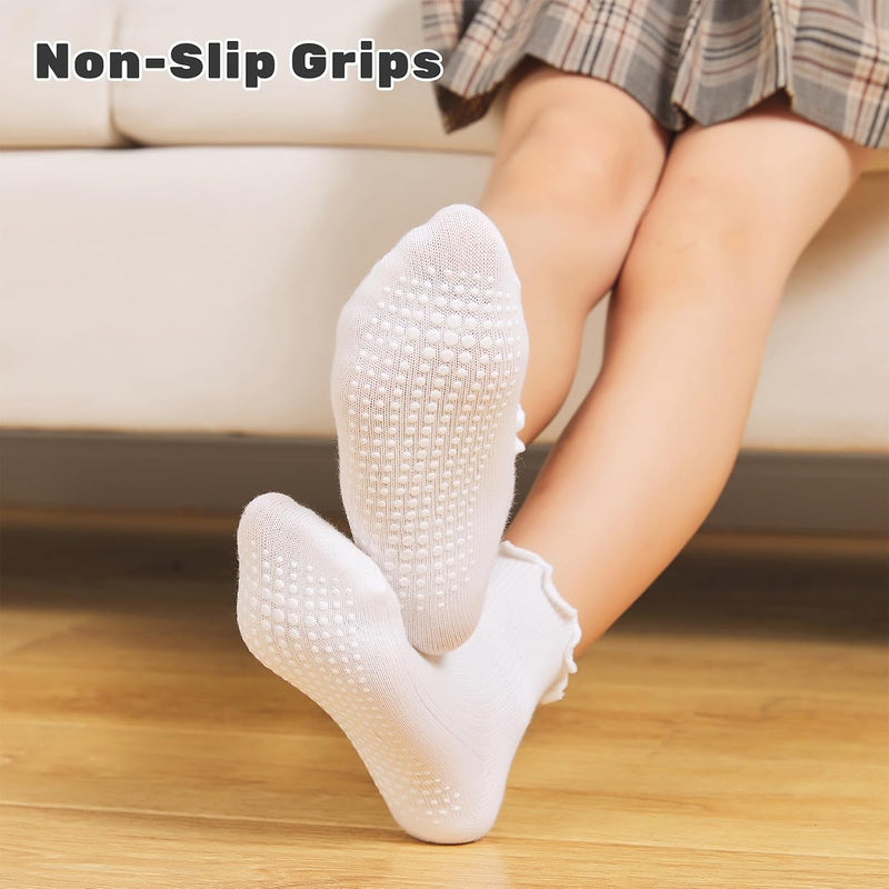 ANYANIME Toddler Socks Ruffle for Girls Baby Grip Socks Non Slip Cute Frill