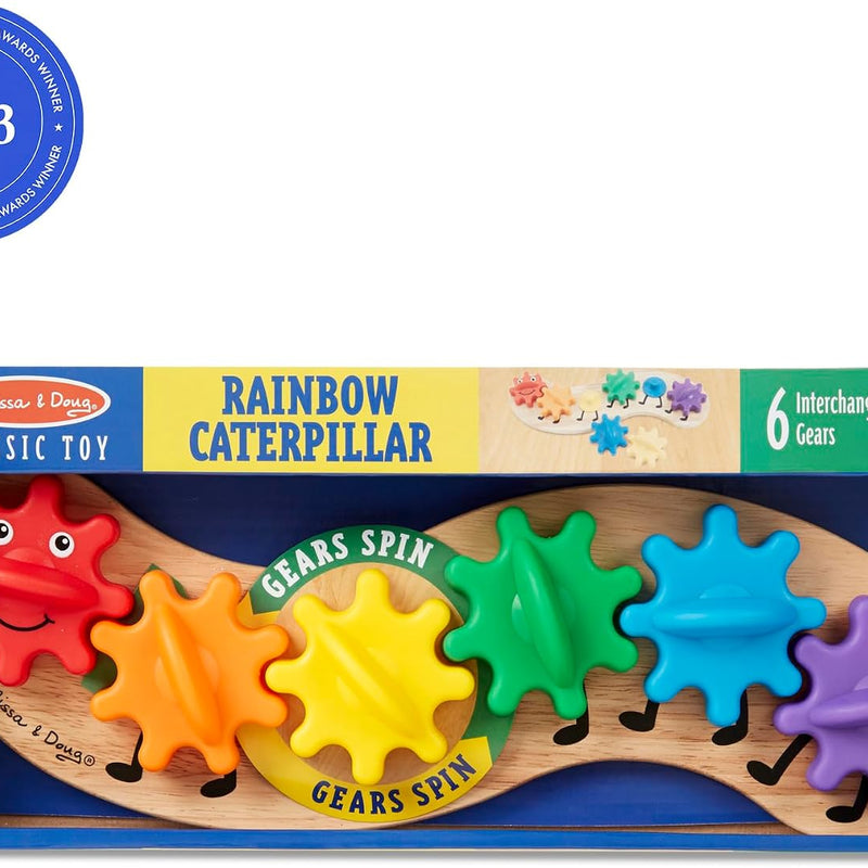 Melissa & Doug Rainbow Caterpillar Gear Toy with 6 Interchangeable Gears | 7 Pcs, Wooden Peg Base, 6 Interchangeable Color Gears, Motor Skill Building Play, Toddler Learning Toys for Kids, Ages 1.5+