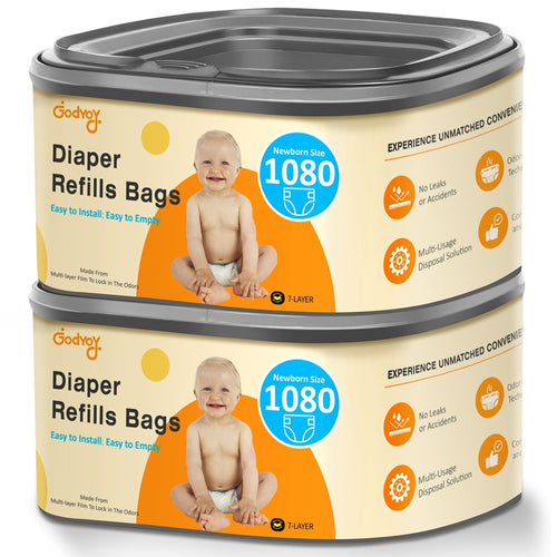 Jumbo Square Diaper Bags Fits Diaper Genie Classic,Compact,Select | Diaper Pail Refill Bags Holds up to 1080 Newborn-Sized Diapers, Odor Control & Durable Disposal Refill, Plant Scented 2 Pack