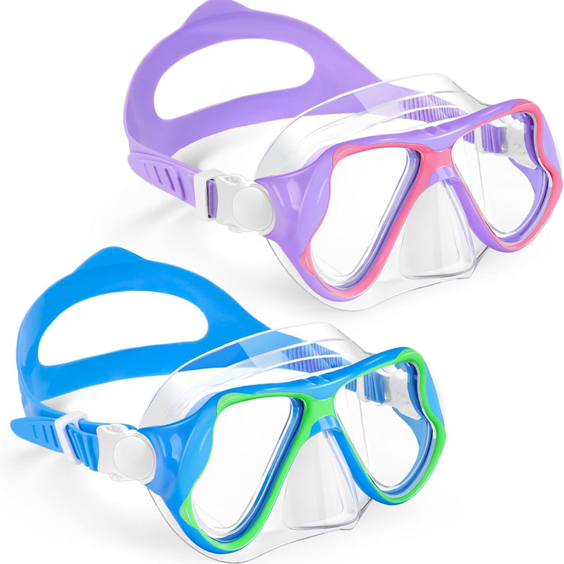 Freela 2 Pack Kids Swim Goggles Mask for Boys Girls 3-14, Tempered Glass Lens 180° HD View with Nose Cover for Pool Beach