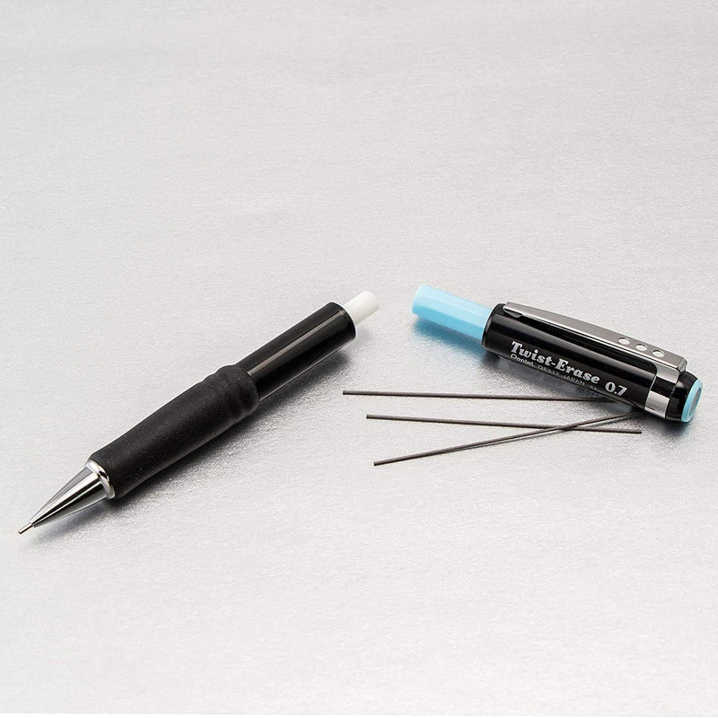 Pentel Mechanical Pencil 0.7 mm Twist Erase III, Twist Up Eraser, Pre-Loaded Super Hi-Polymer HB Lead, Black Barrel, 3-Pack (0.7)