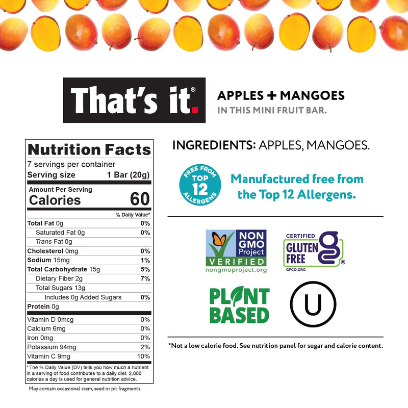 That's it. Mini Fruit Bars (Variety 35 Pack) No Sugar Plant-Based, Vegan & Gluten Free, Breakfast Bar, Paleo, for Children, Non GMO, Fiber (7 Blueberry, 7 Cherry, 7 Fig, 7 Mango, 7 Strawberry)