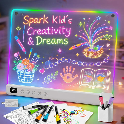 13.7" Rechargeable Led Drawing Board with 8 RGB Colors, 6 Dynamic Modes, Portable Stand for Kids and Adults
