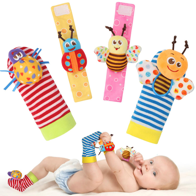 Bloobloomax Wrist Rattle Socks and Foot Finder Set for Baby Boys and Girls 0-36 Months