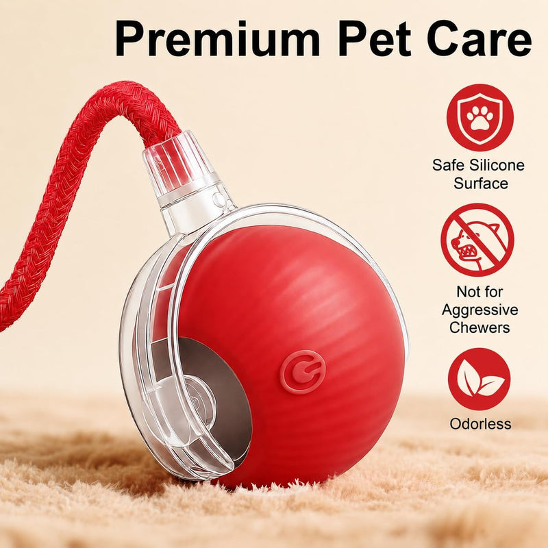 Smart Interactive Automatic Electric Rolling Moving Rechargeable Motion Activated Self Play Electronic Stimulation Chase Teaser Ball Toy with Rope for Indoor Bored Adult Cat and Dog Not Chewing, Pink