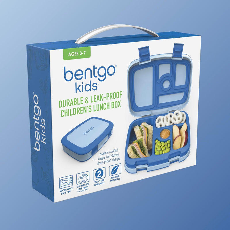 Bentgo Kids Bento-Style 5-Compartment Leak-Proof Lunch Box - Just-Right Portions for Ages 3 to 7, Durable, Drop-Proof, Dishwasher Safe, PFAS & BPA-Free & Made with Food-Safe Materials (Blue)